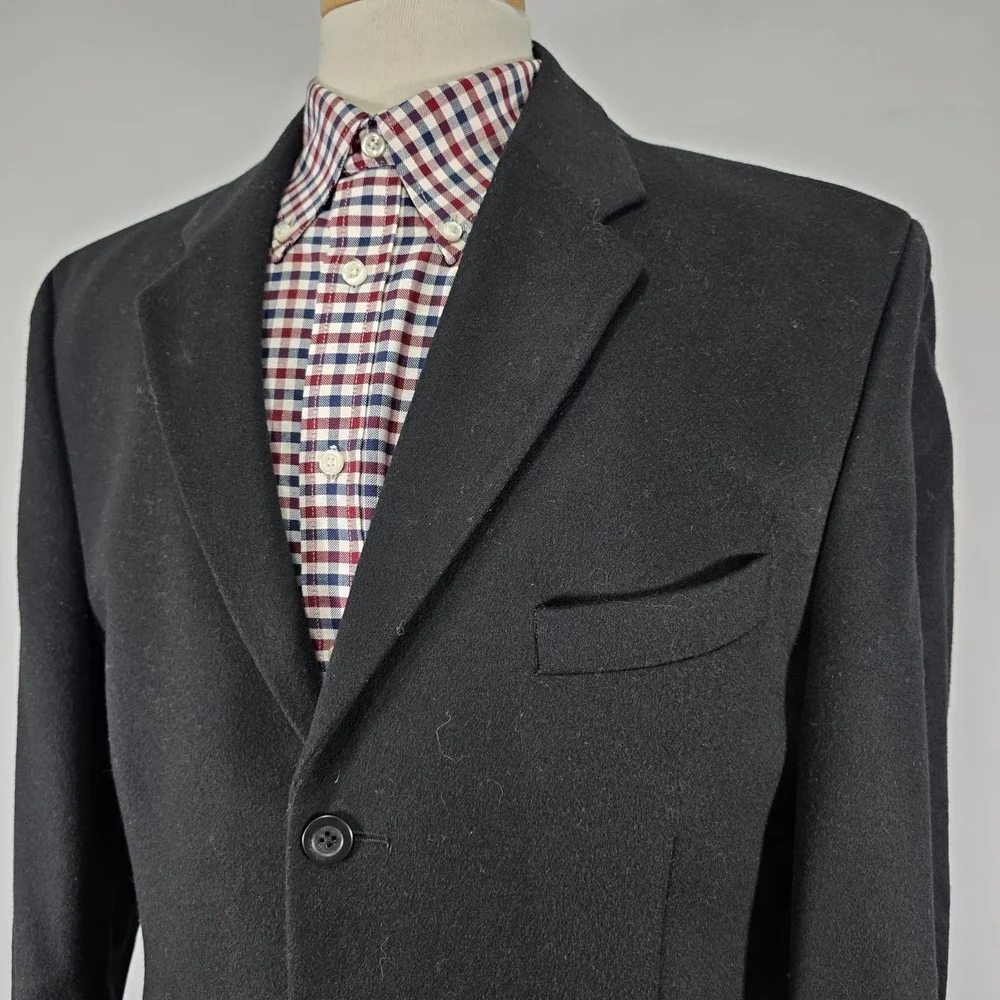 Jones New York Men's Sport Coat Blazer Three Button Black Wool Blend Flannel 43L